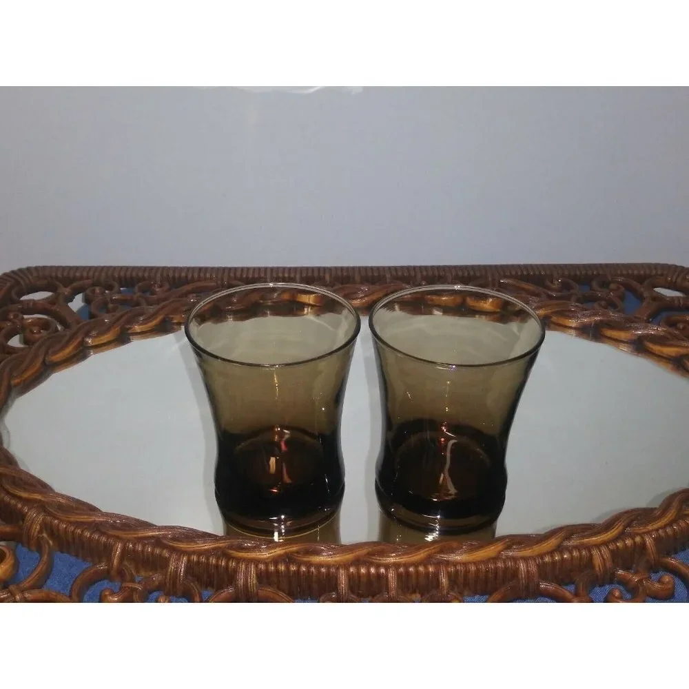 Vintage Mid Century Ombre Brown Flared 10 oz Lowball Rocks Drinking Glasses 2